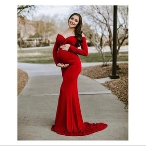 Long sleeve Maternity gown, cross- front V neck
